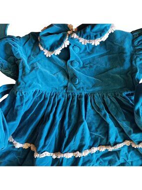 True Vintage Velvet Baby Dress 2T 3T White Lace Trim & Button Details 1950's